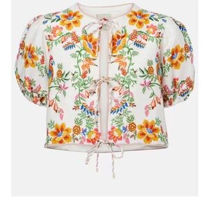 Farm Rio Floral Embroidered Puff Sleeve Top